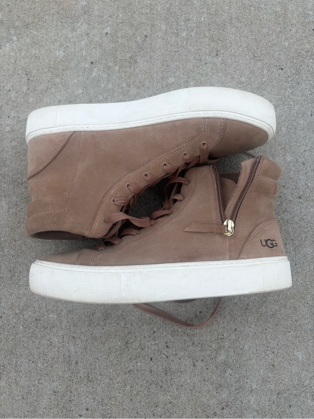 UGG Taupe Suede High-Top Casual Sneakers with Side Zip